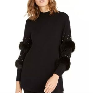 Alfani Black Faux Fur Beaded Sweater Size 1X